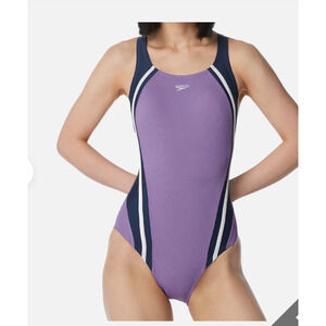 Speedo Women's Quantum Fusion Splice UPF 50+ One Piece Sz 10 Purple/Navy